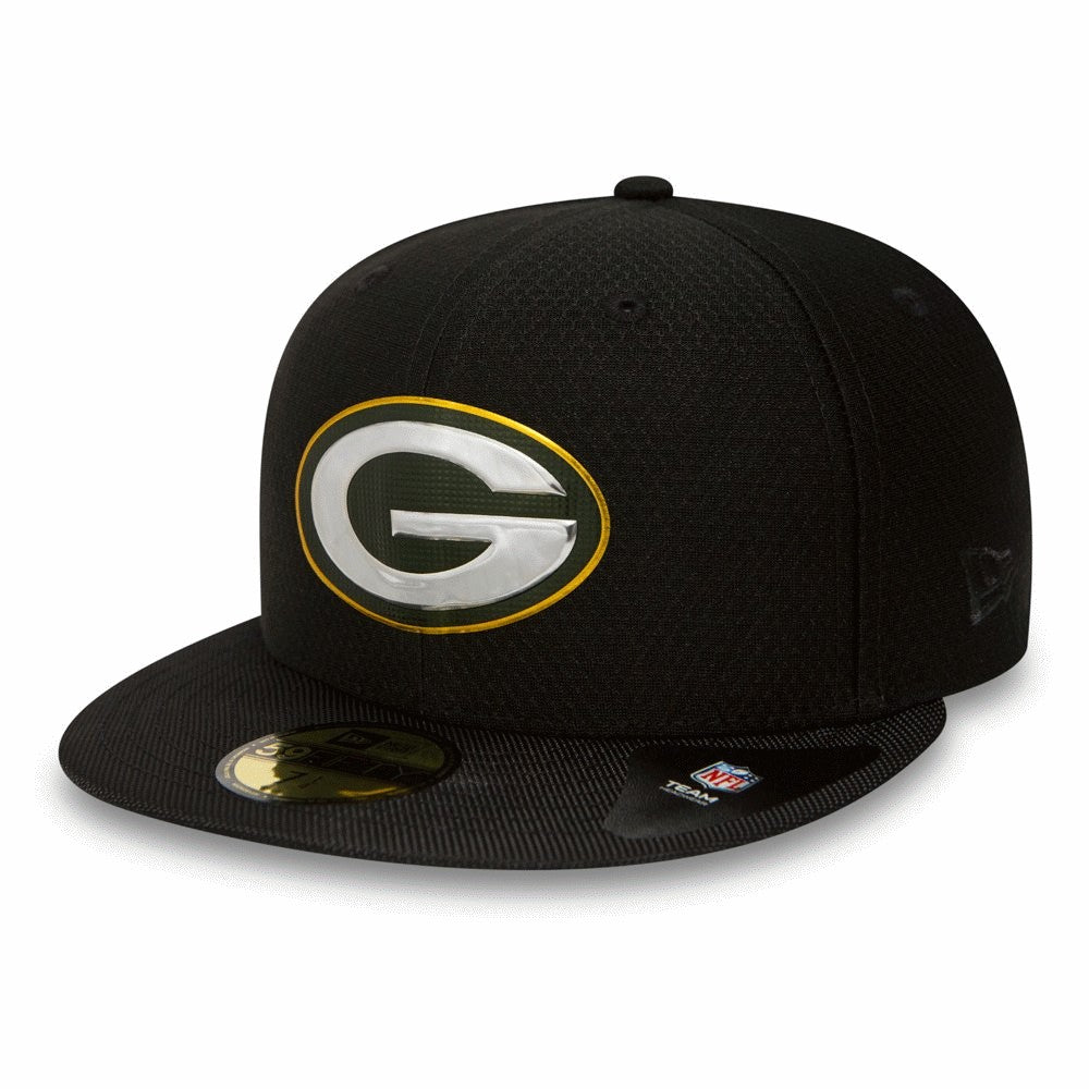New Era Green Bay Packers Black Coll Fitted Cap