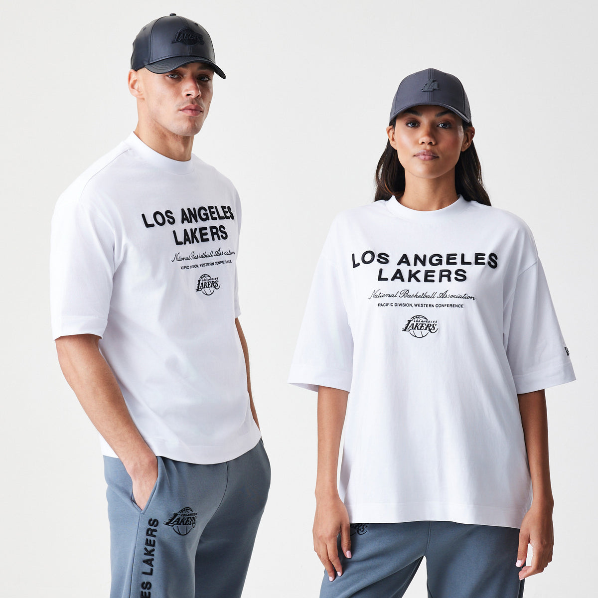 New Era T-Shirt Los Angeles Lakers Linear Boxy Weiß