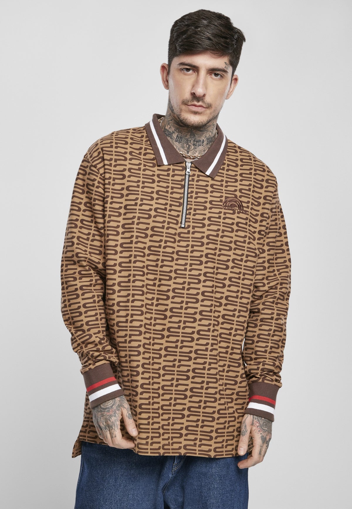 Southpole Logo AOP Long Sleeve Polo Shirt